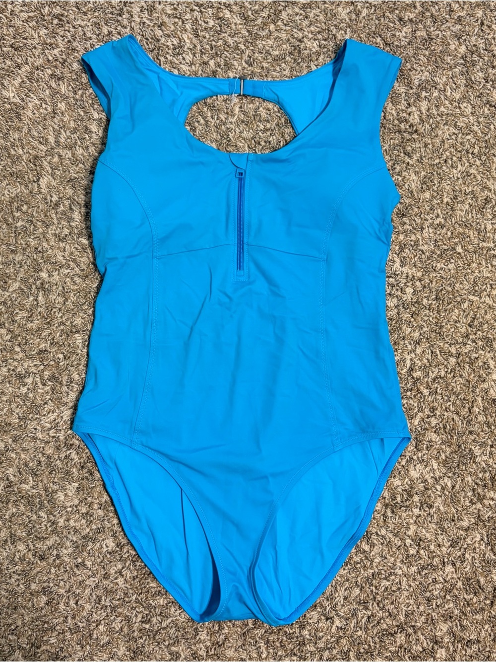 Athleta Aqua Blue Swimsuit with Front Zip and Back Cutout